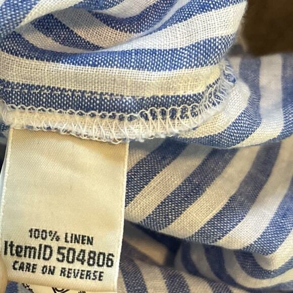 LL Bean 100% Linen Striped V Neck Pullover Tunic Top Size LP Blue Nautical NWT - Picture 6 of 7